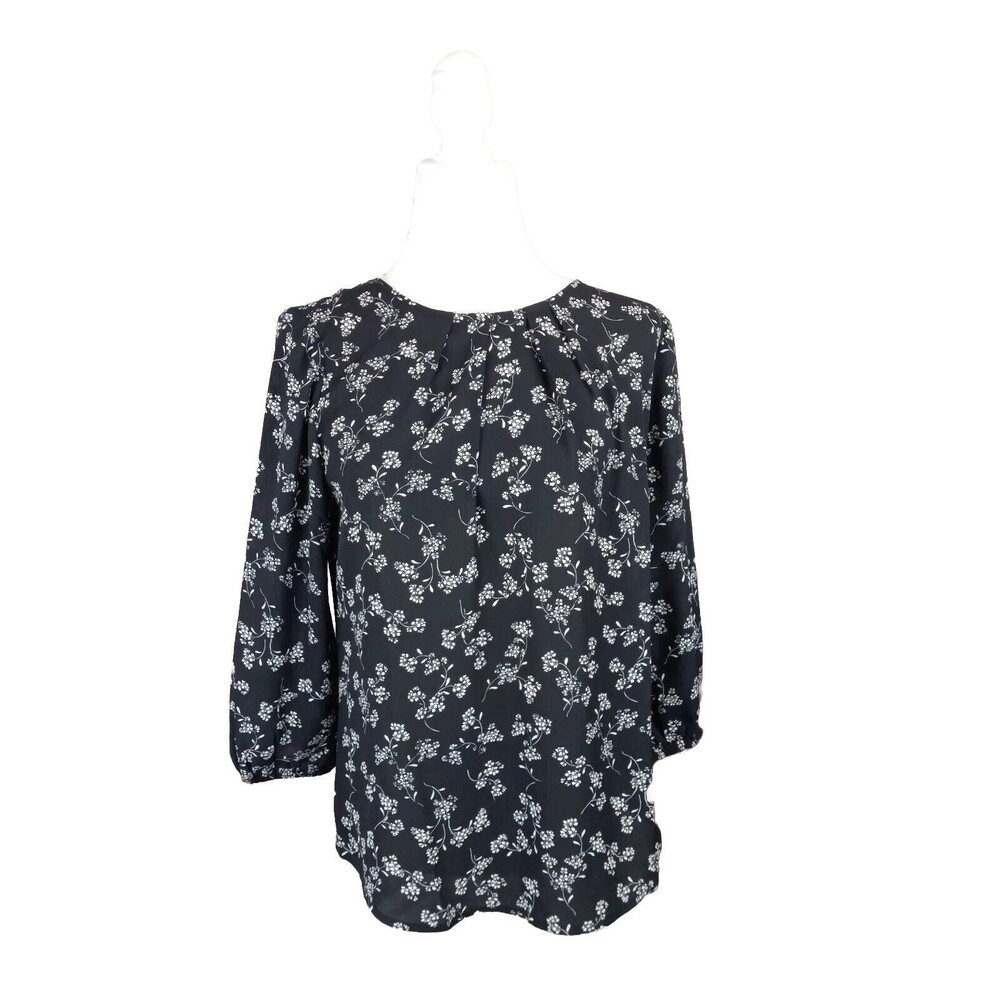 New 41‎ Hawthorn Black/White Floral Tunic Top Blouse Lightweight Sz Small Pleats